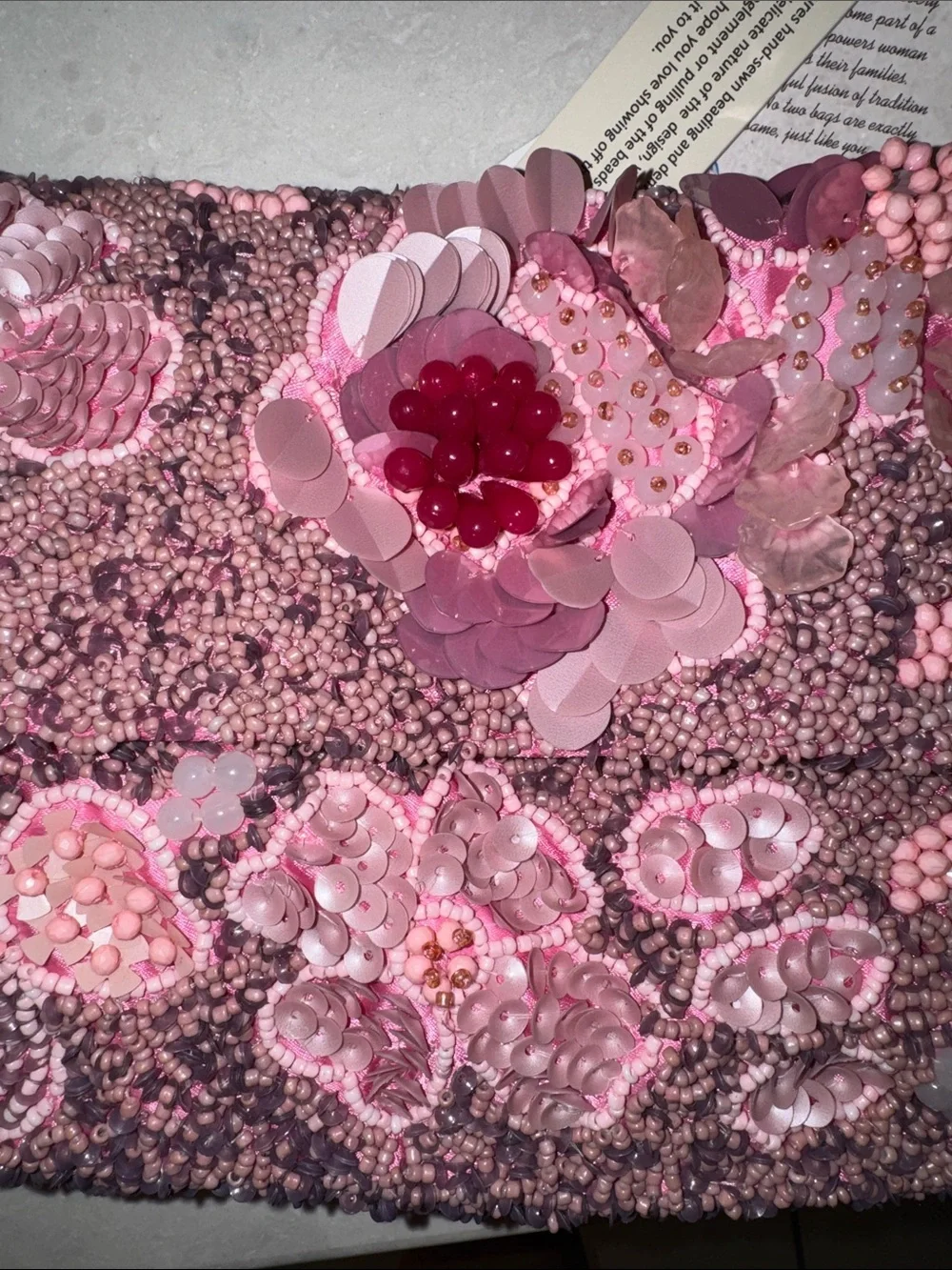 Handcrafted Pink Beaded Floral Shoulder Bag